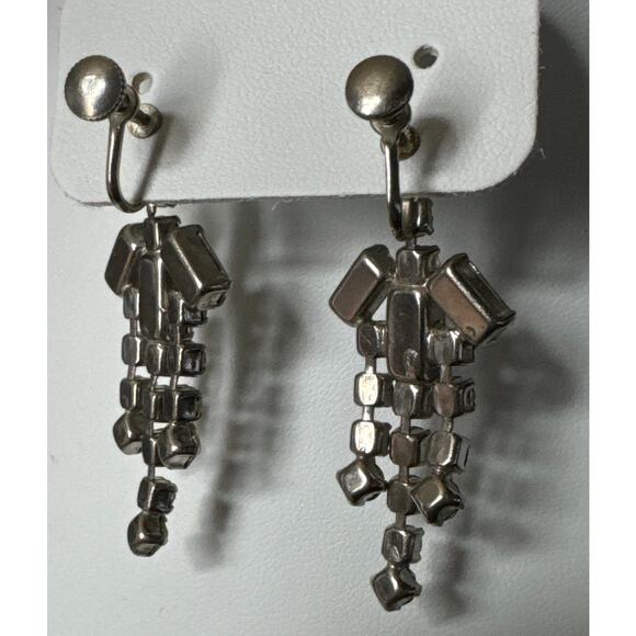 Vintage Art Deco-Style Clear Rhinestone Statement Chandelier Clip On Earrings - Picture 7 of 10